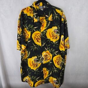 Trust Mens 3XL Tiger VTG Print Shirt Black Yellow Short Sleeve Button Down Big